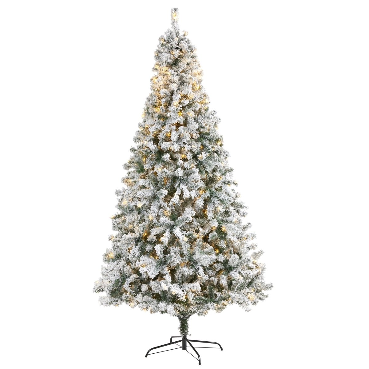 8’ Flocked Rock Springs Spruce Artificial Christmas Tree with 500 Clear LED Lights & 1186 Bendable Branches