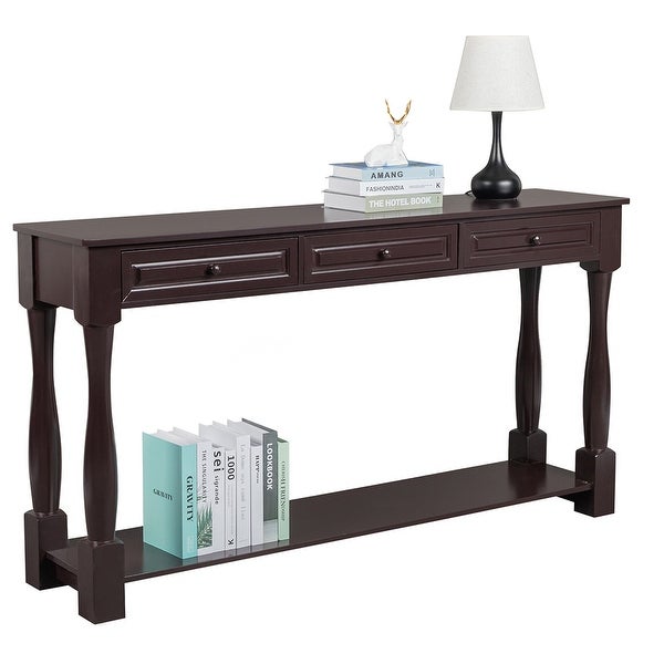 Wood Console Table with Storage Drawers and Bottom Shelf