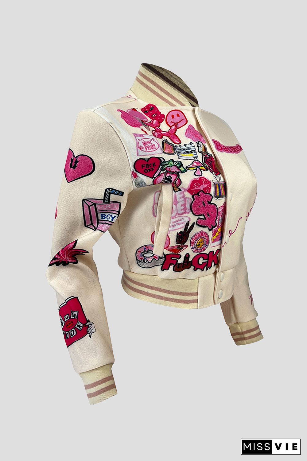 Letter & Graphic Print Snap Button Bomber Jacket