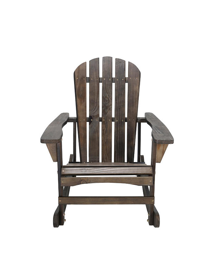 Simplie Fun Adirondack Rocking Chair Solid Wood Chairs Finish Outdoor Furniture for Patio Backyard Garden -Dark Brown