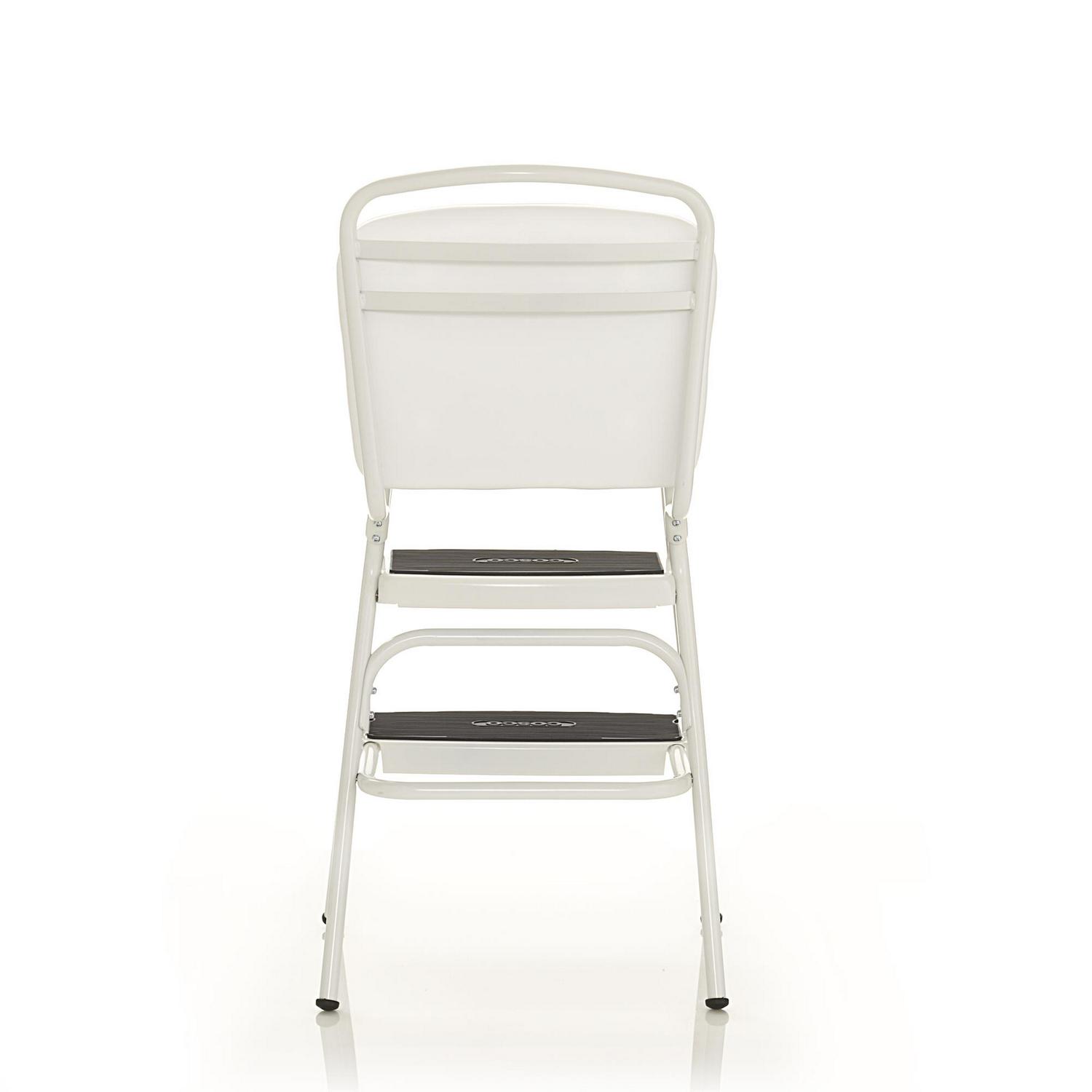 COSCO Stylaire Retro Chair + Step Stool with flip-up seat (white， one pack)