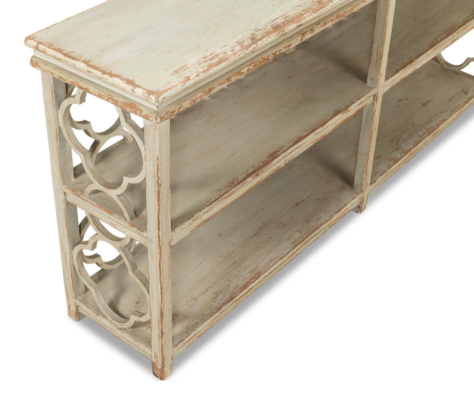 Quatrefoil Bookshelf Console Table With Storage Shelves   Transitional   Console Tables   by Sideboards and Things  Houzz