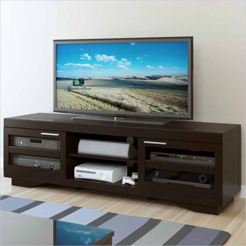 CorLiving Granville Espresso Black Wood Veneer TV Stand    For TVs up to 85 quot  Transitional   Entertainment Centers And Tv Stands   by Homesquare  Houzz