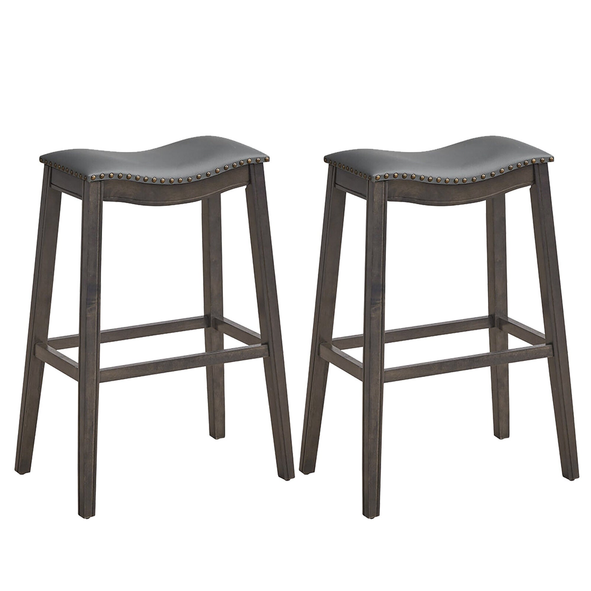 Gymax Set of 2 Saddle Bar Stools Bar Height Kitchen Chairs w/ Rubber