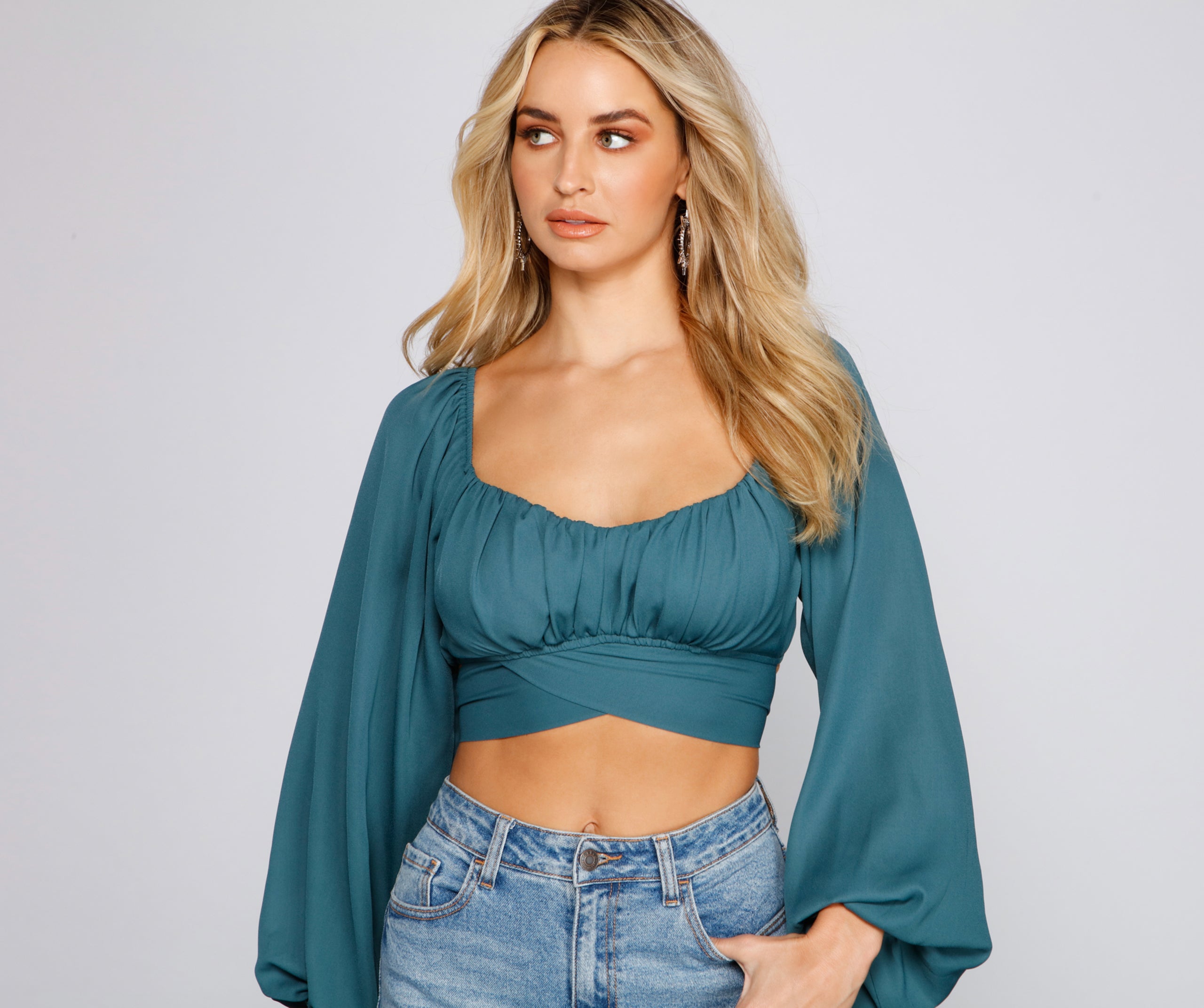 Cinched And Chic Chiffon Crop Top