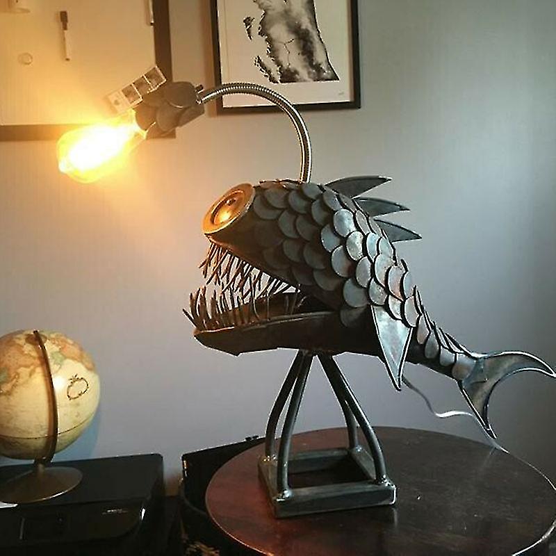 Angler Fish Lamp Usb Rechargeable Desktop Metal Light Handmade Craft Home Livingroom Decoration