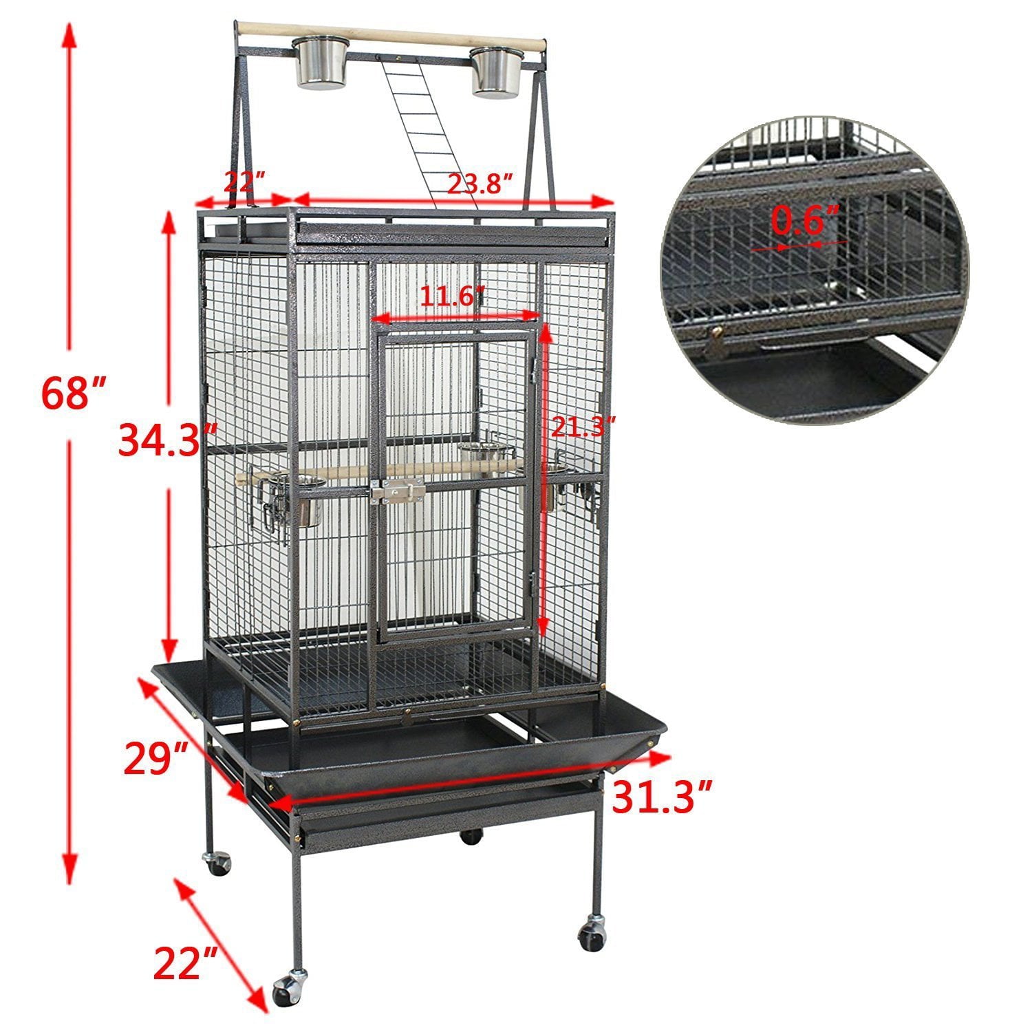 ZENSTYLE Large Space Bird Cage with Rolling Stand Metal Frame 68