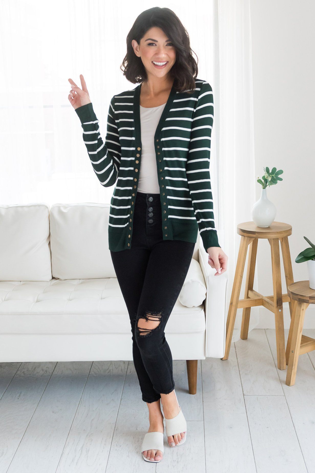 Striped Sweetheart Modest Cardigan