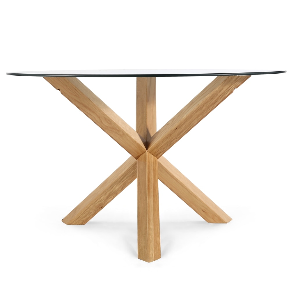 Poly and Bark Kennedy Round Glass and Wood Dining Table