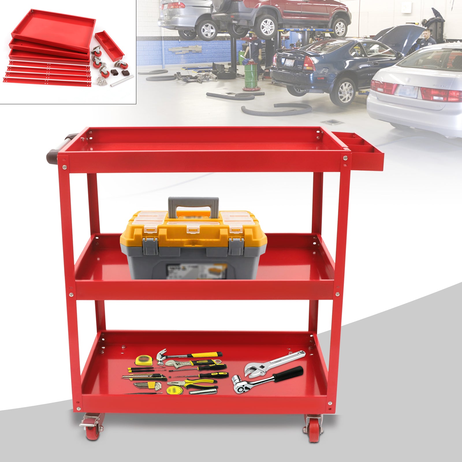 TOOL1SHOoo Heavy Duty Tool Cart Work Bench Steel Utility Service Shop Garden With Wheels