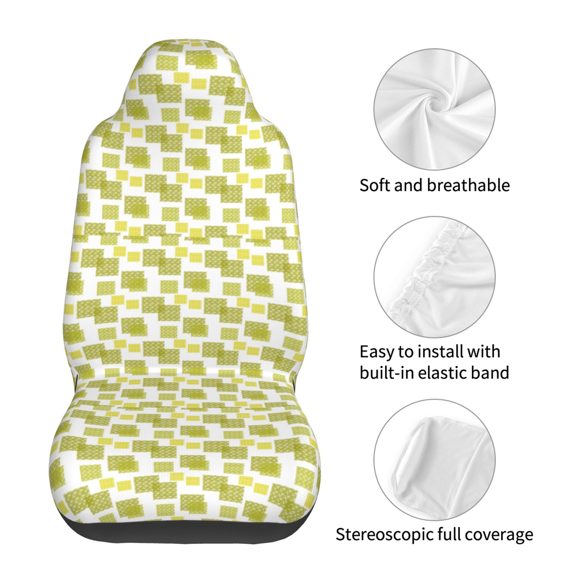 ZICANCN Car Seat Cover Green Rectangular Textured Pattern Car Front Seat Covers Protectors ， Automotive Seat Covers for Cars Trucks Suv