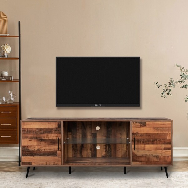 Media TV Stand and Entertainment Center for up to 65 inch TV with Adjustable Glass Shelf