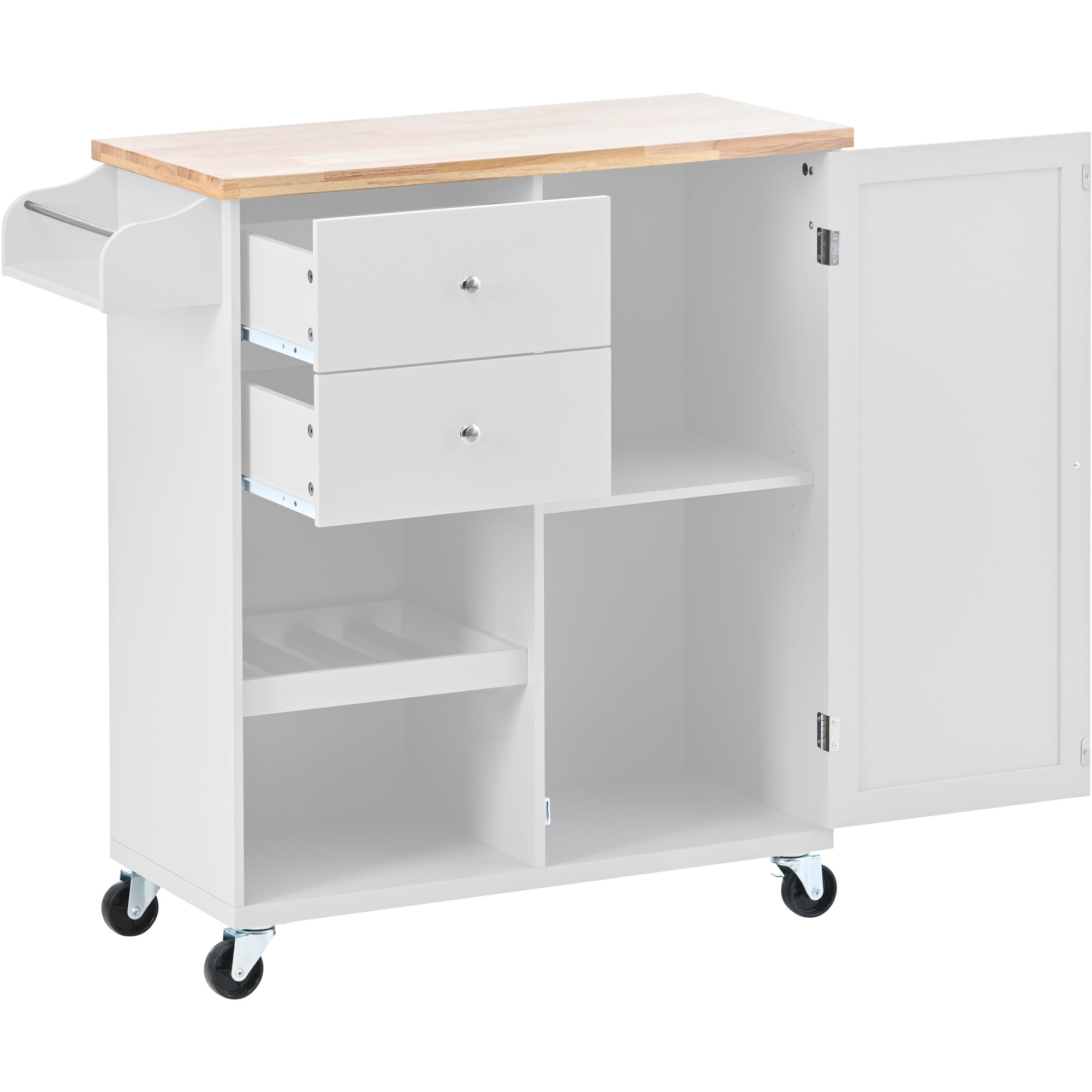 Hombay Modern Mobile Kitchen Island with Storage, Wood Kitchen Cart Organizer with Drawers Door Shelves and Spice Rack, 4 Wheels Rolling Lockable