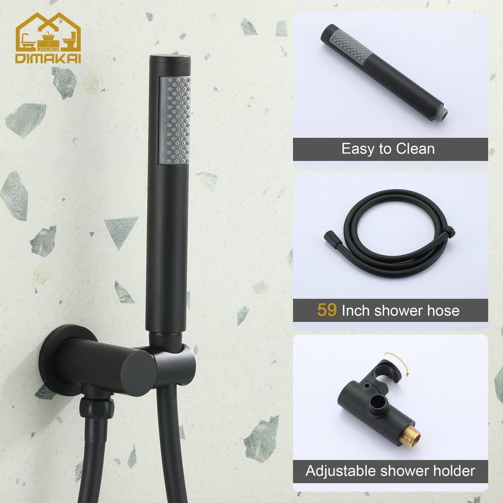 Hlihome 2-Spray Patterns Single-Handle Wall Mount Roman Tub Faucet with Handheld Shower in Black Valve Included RBDK-8050-MB