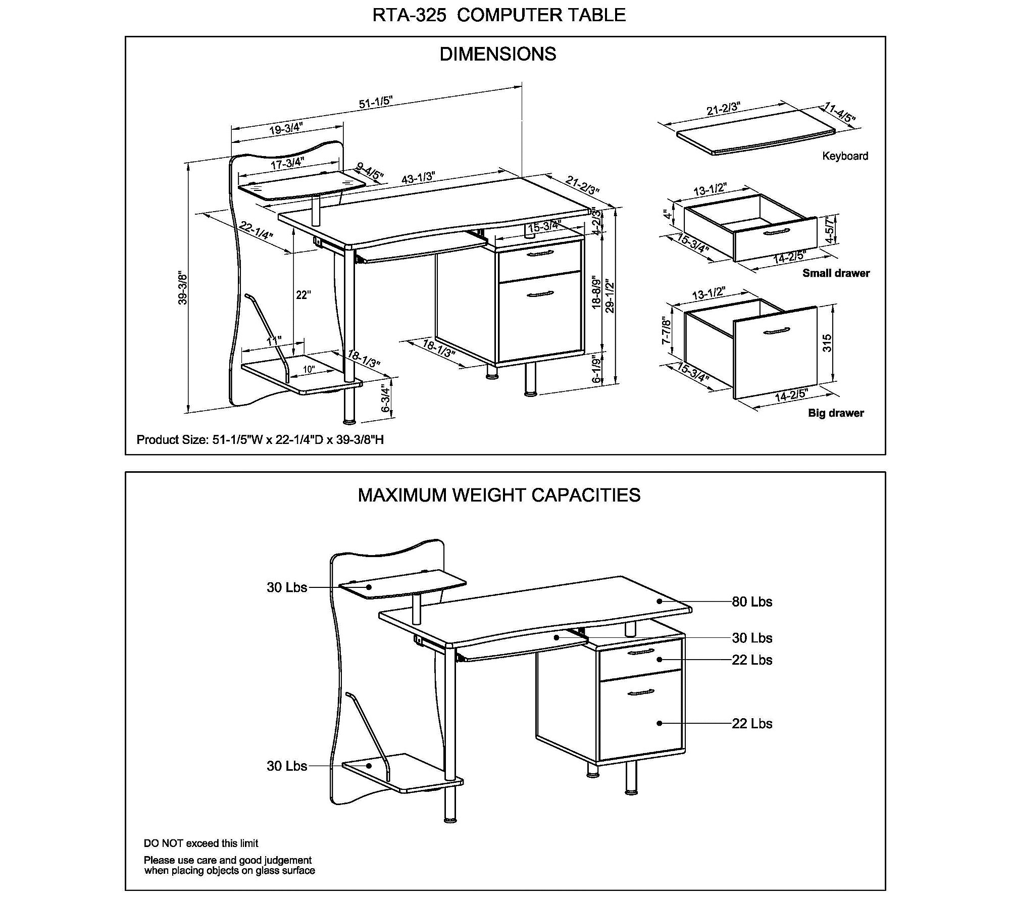 Techni Mobili Stylish Computer Desk with Storage and Glass Shelf