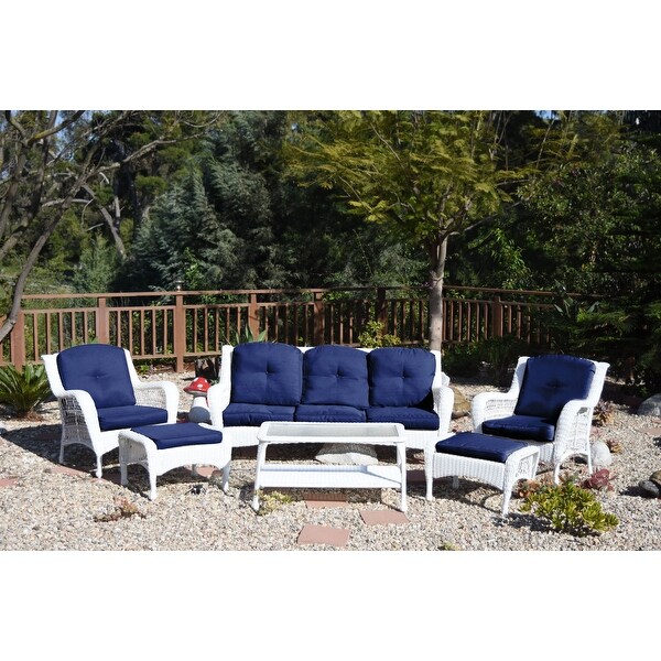 Jeco White Wicker 6piece Seating Set with Tan Cushions