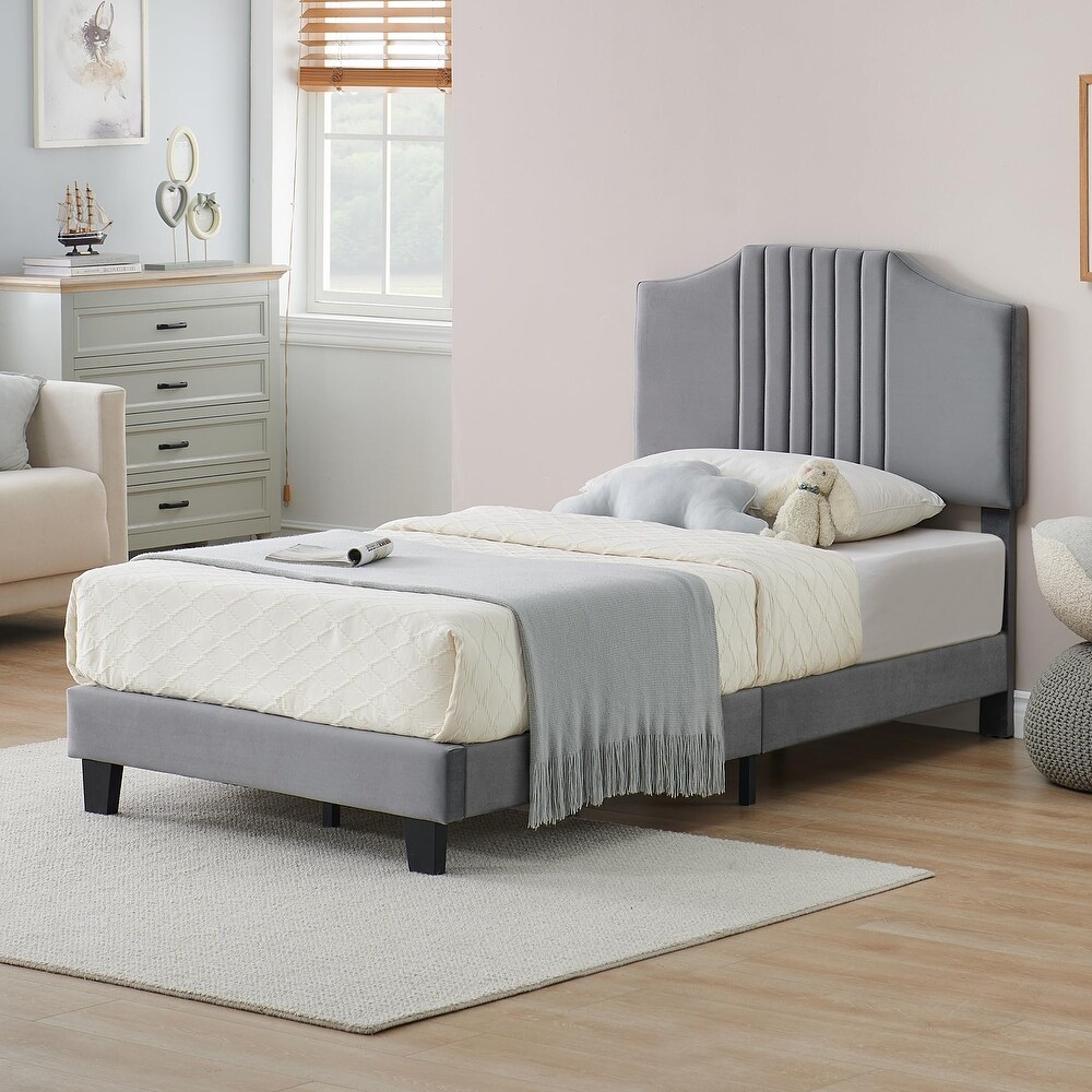 Upholstered Twin Bed Frame Platform for Kids