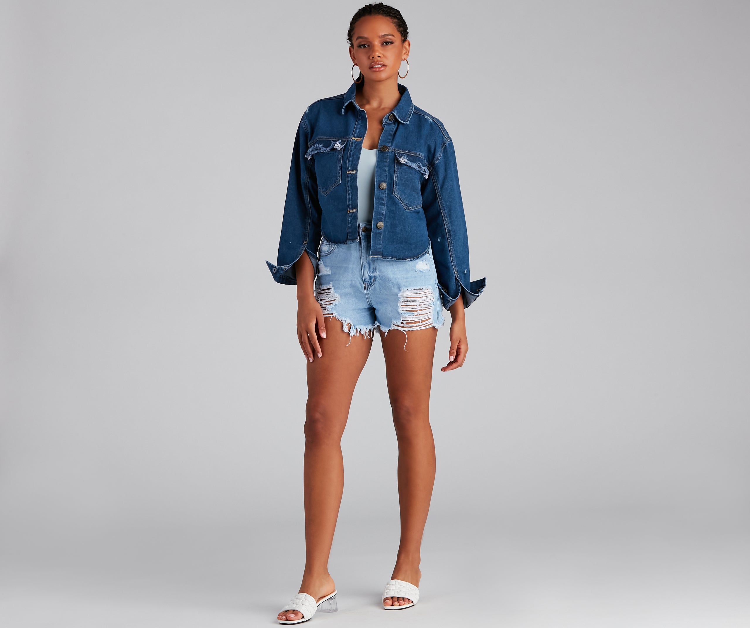 Trendy Vibes Cropped Denim Shacket