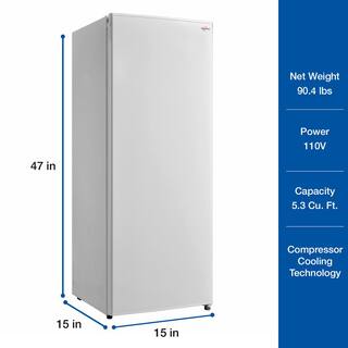 Koolatron Slim Upright Freezer 5.3 cu. ft. (150L) White Energy-Efficient Manual Defrost Design Flat Back KTUF160