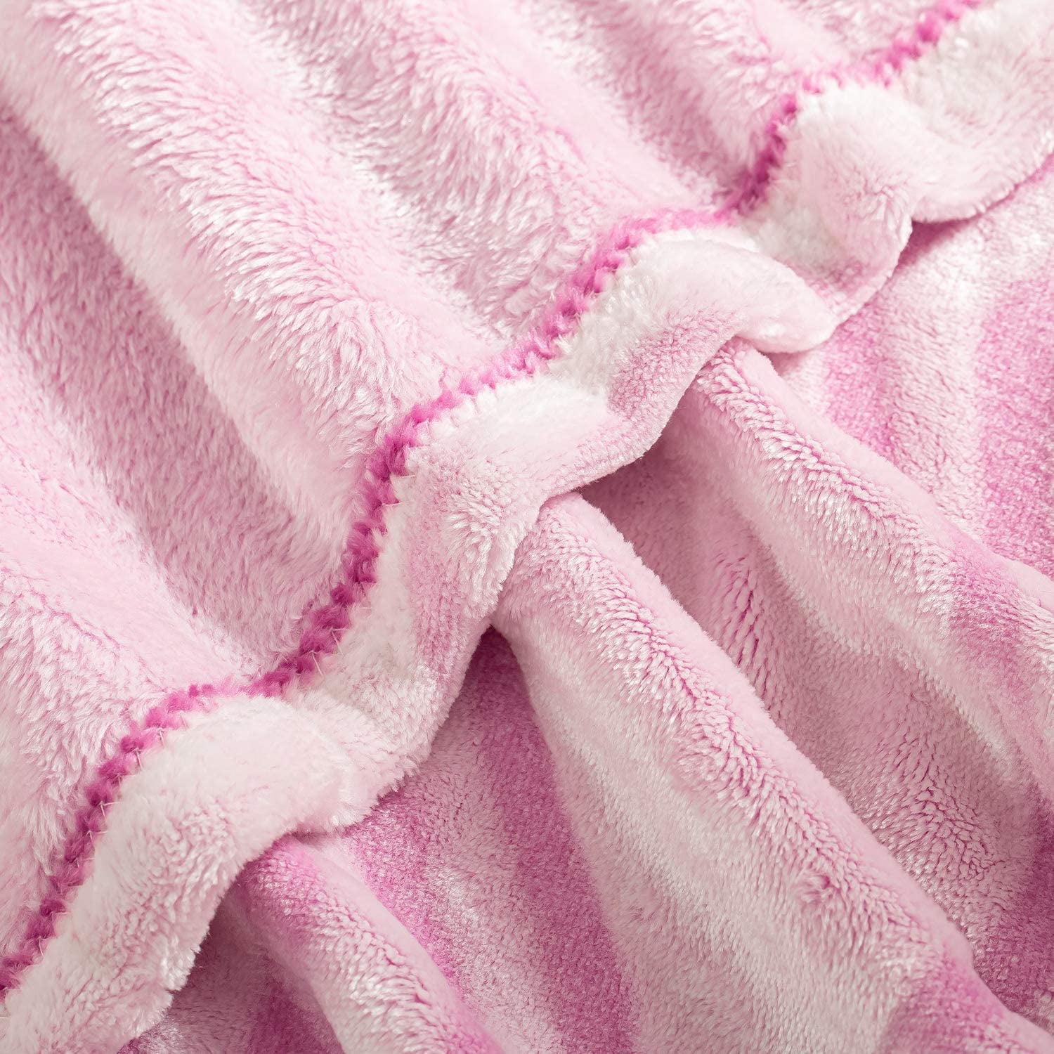 Sedona House Throw Blanket， Soft Fluffy Plush Flannel Blankets， Perfect for Couch Sofa Bed， Pink Striped， Twin Size 60