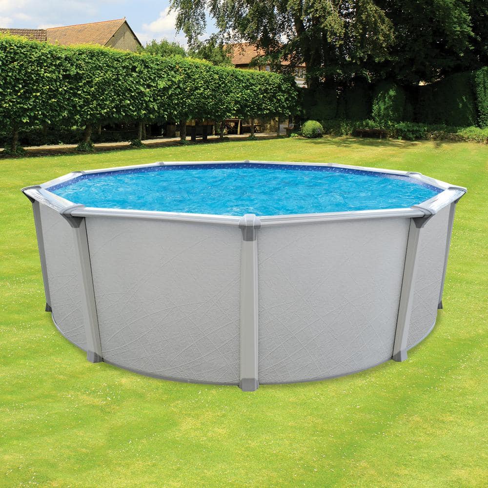 AQUARIAN Huntington 27 ft. Round 54 in. D Above Ground Hard Side Pool Package with Entry Step System PCAP2754HD6