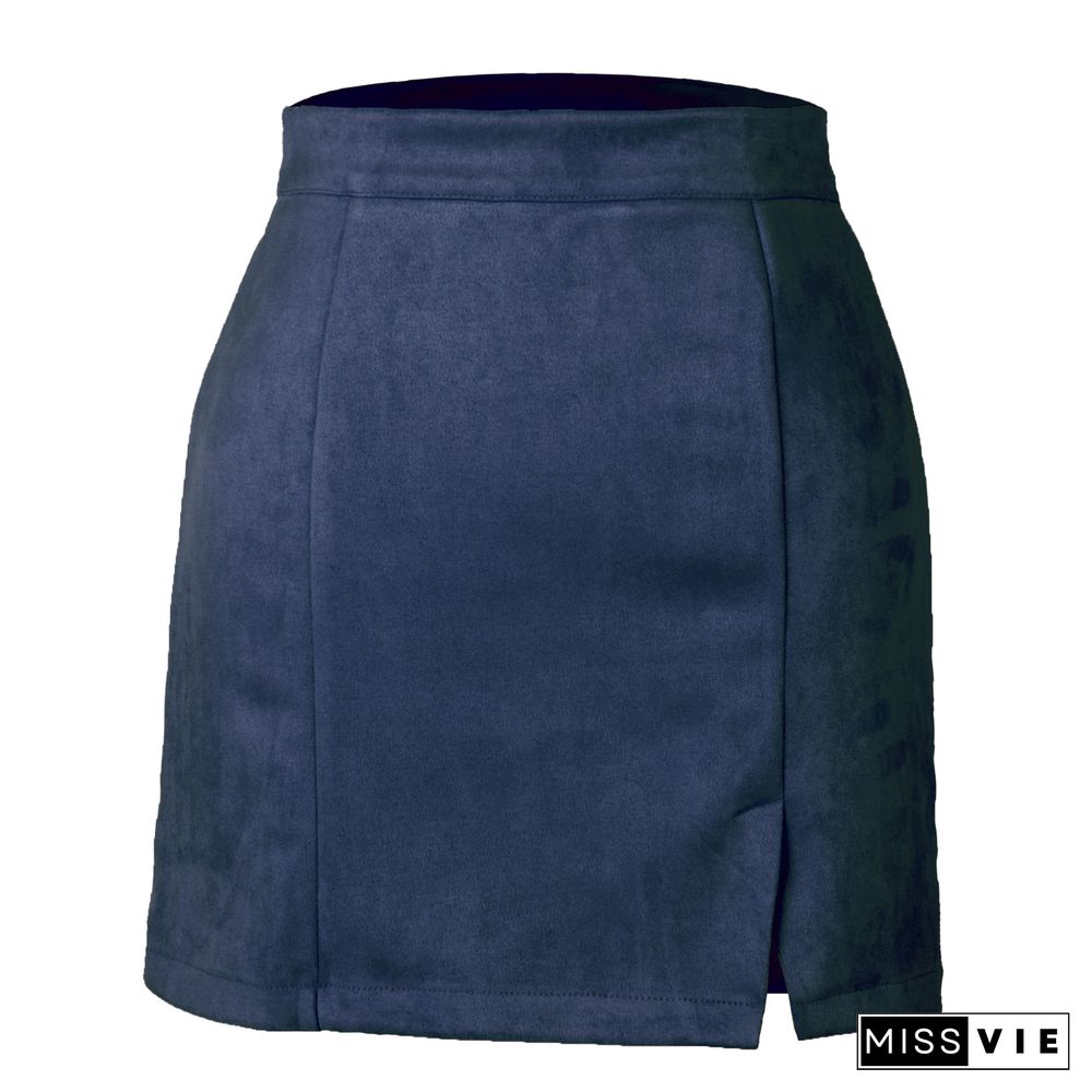 Suede Bag Hip Skirt High Waist Zipper Autumn And Winter Solid Color Skirt