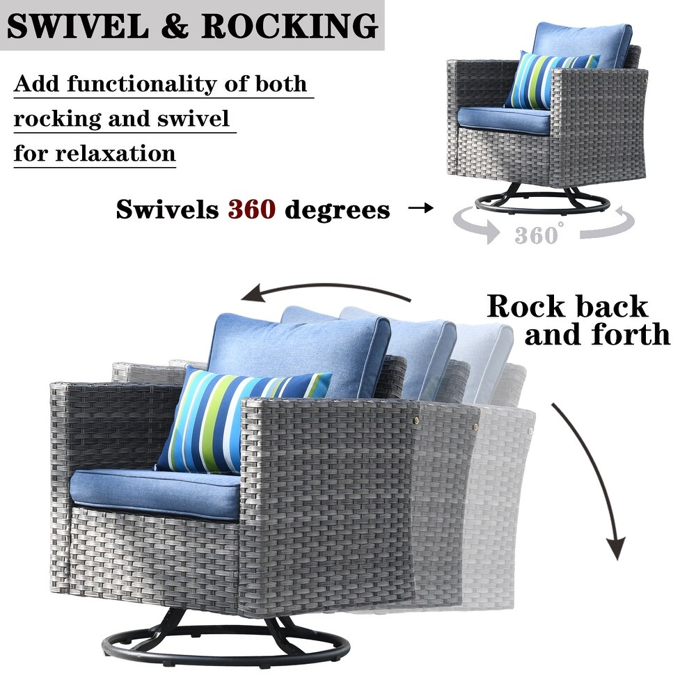 OVIOS 7 piece Patio Furniture Set Wicker Swivel Rocking Chair