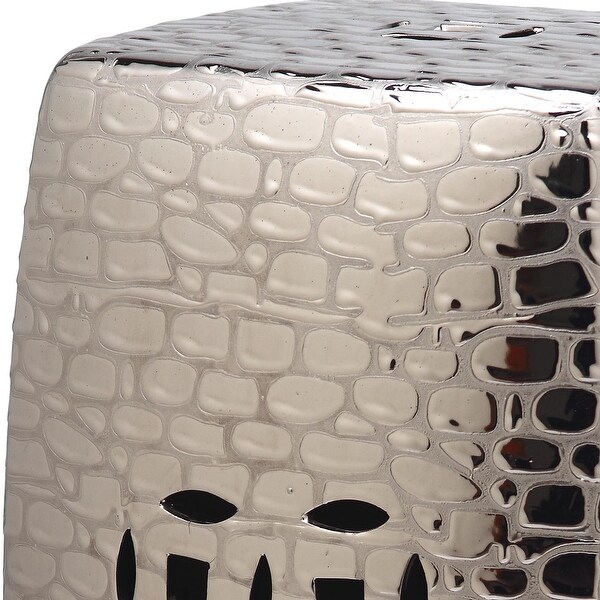 SAFAVIEH Jasmine Plated Silver Ceramic Decorative Garden Stool