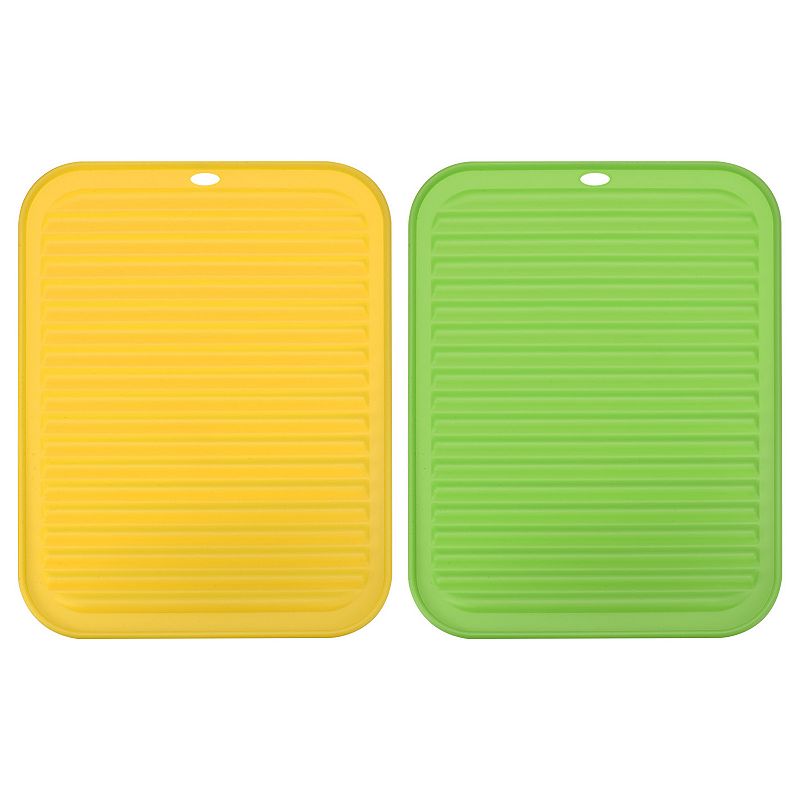 2 Pcs 12 x 9 Sink Drain Pad Silicone Dish Drying Mat Set