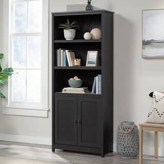 SAUDER Cottage Road 71.496 in. Raven Oak 5-Shelf Standard Bookcase with Doors 431262