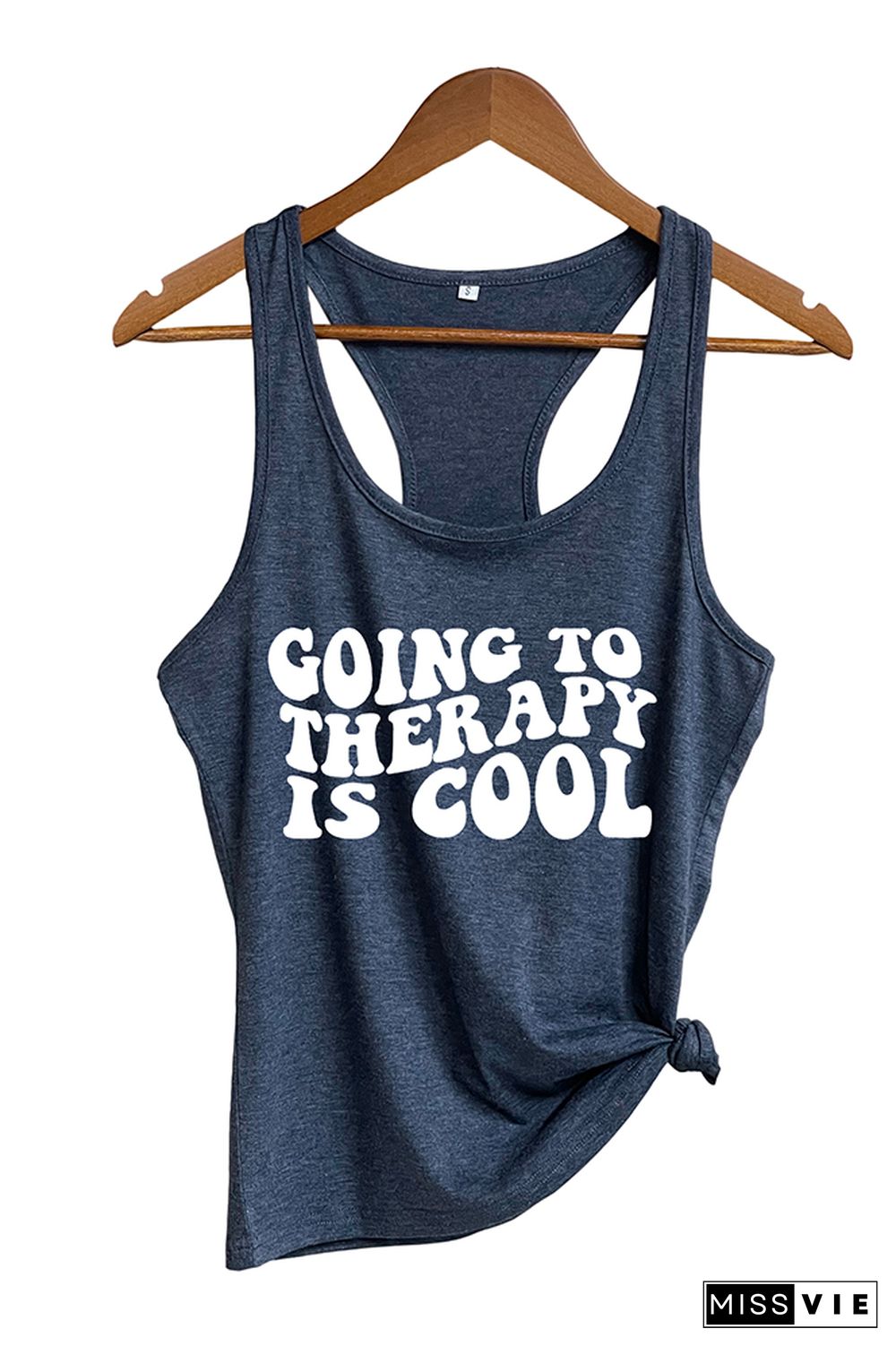 Going to Therapy is Cool Letter Print Graphic Tank Top