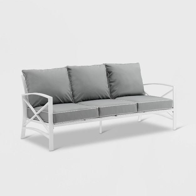 Kaplan Outdoor Metal Sofa White With Gray Cushions Crosley