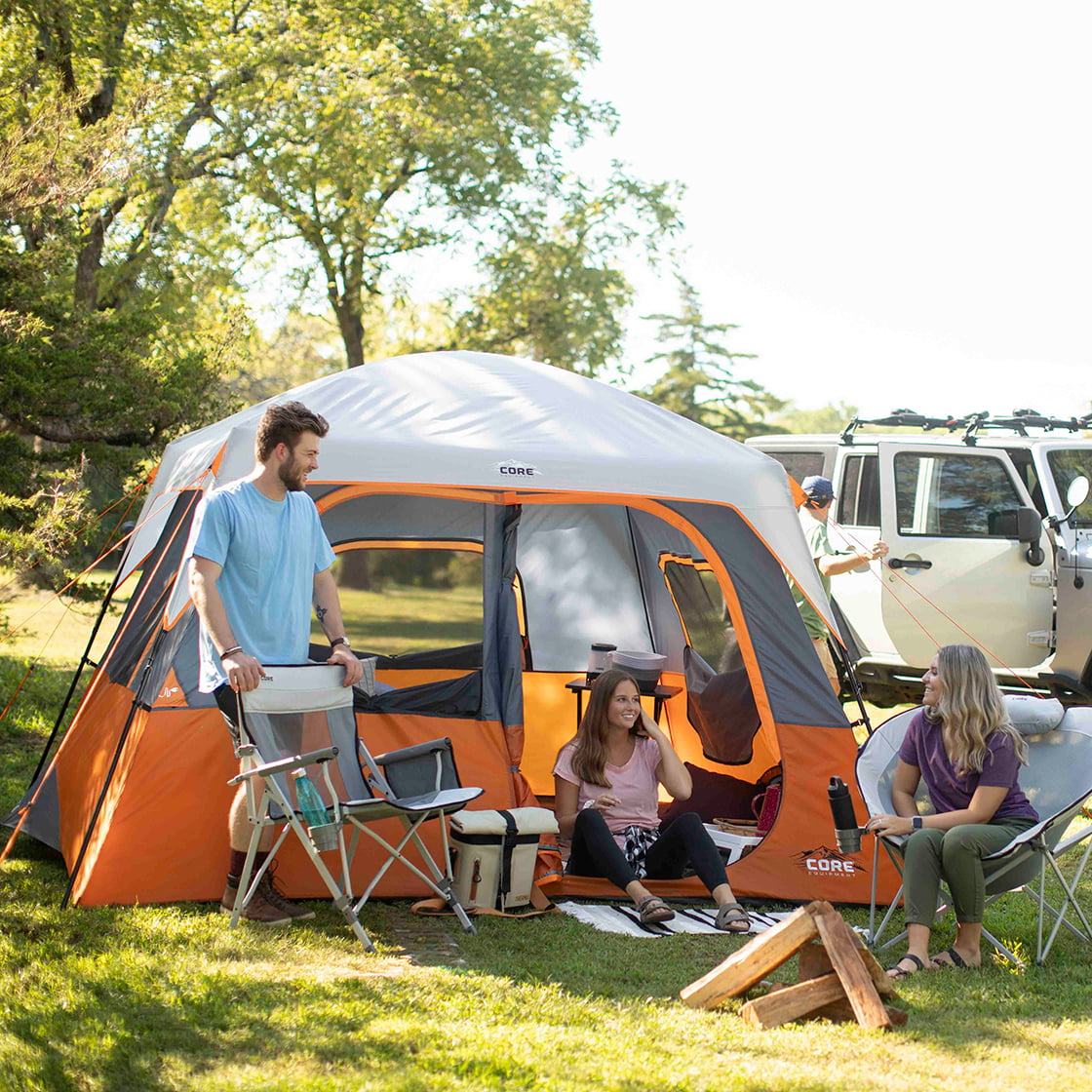 Core Equipment 6-Person 1-Room Straight Wall Cabin Camping Tent- Orange