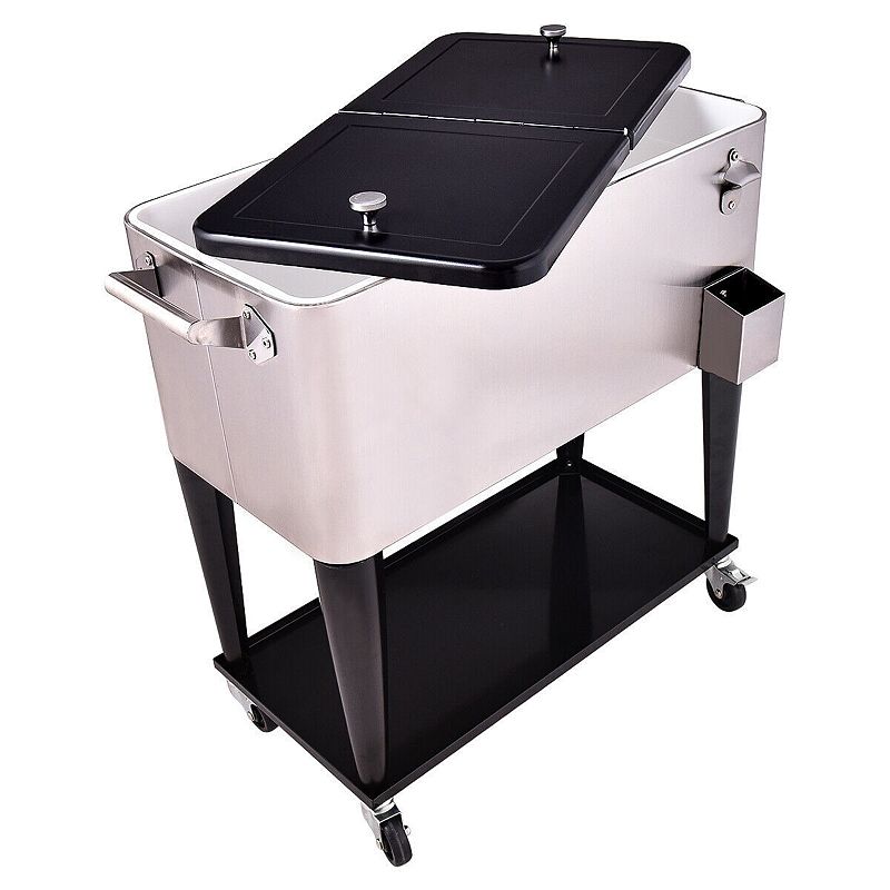 80 Quart Patio Rolling Stainless Steel Ice Beverage Cooler