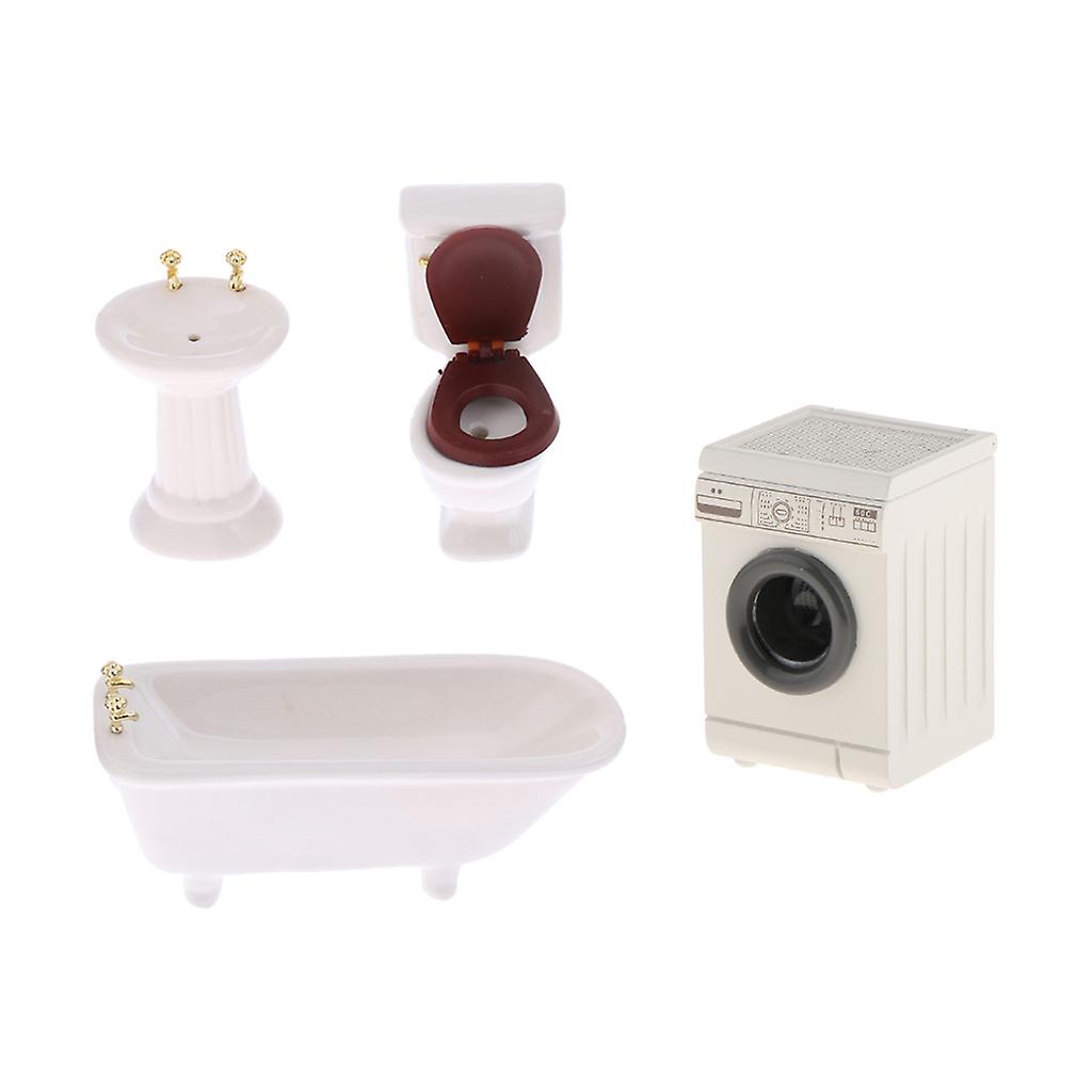 1:12 Scale Washing Machine Home Appliance and Ceramic Bathroom Set Model Accs