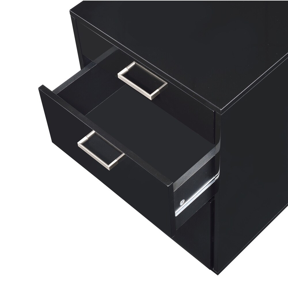 Black Wooden Filing Cabinet with Three Drawers and Wheels   Home and Office Organization