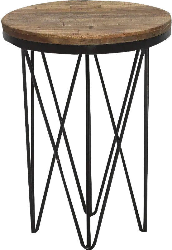 Aubrey Reclaimed Wood Round End Table with Hairpin Metal Legs