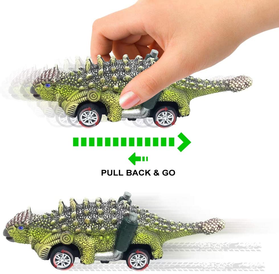 DINOBROS Dinosaur Toy Pull Back Cars， Pull Back Toy Cars