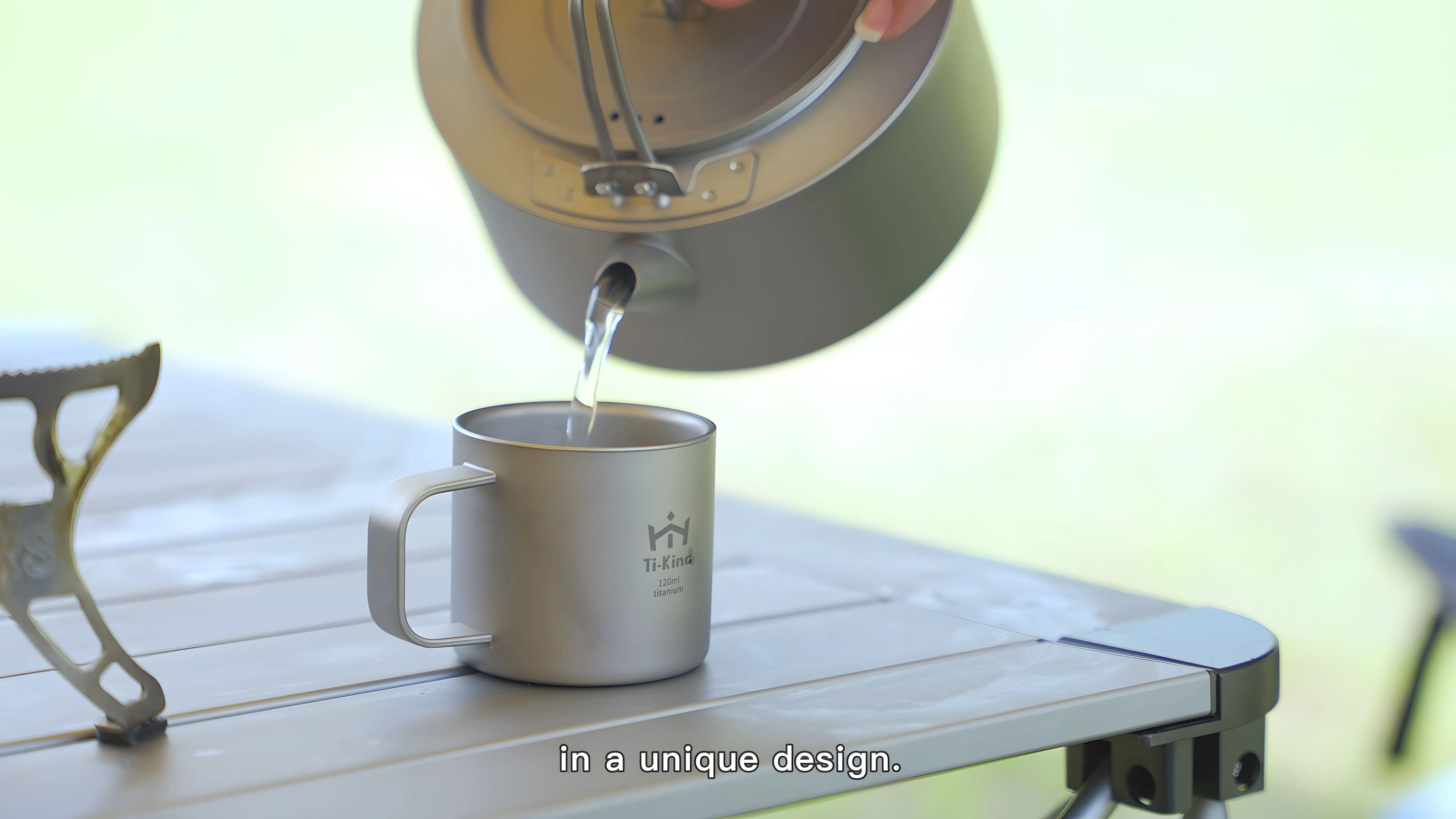 1000ML Titanium Kettle with Folding Handle Ultralight Teapot Outdoor Camping Pot for Boiling Water