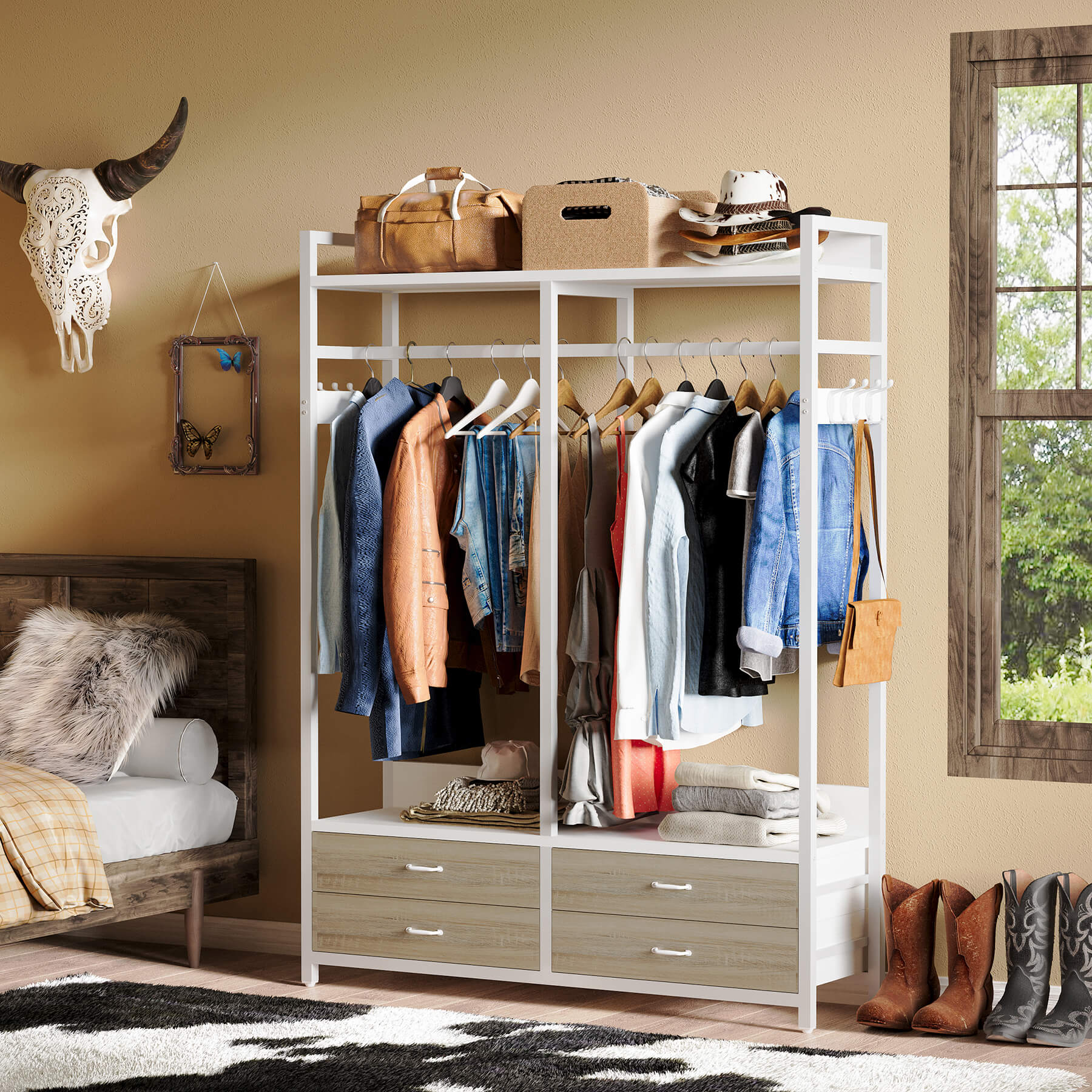 Freestanding Closet Organizer, Garment Rack with Drawers & Shelves