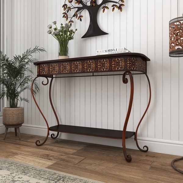 Brown Iron Traditional Console Table 32 x 43 x 14 - 43 x 14 x 32