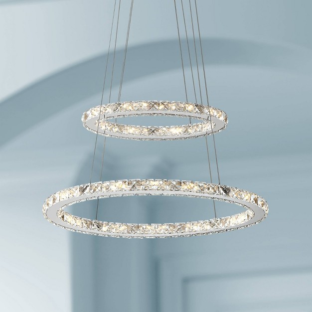 Wide Modern 2 ring Led Clear Crystal Glass For Dining Room House Foyer Kitchen Island Entryway