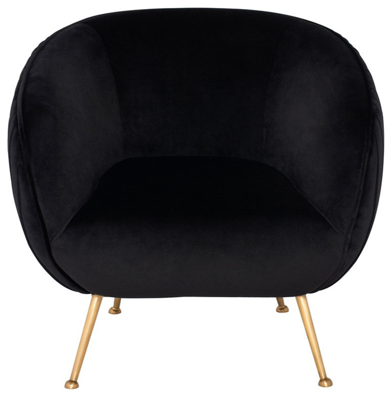 Maimun Occasional Chair Black Velour Seat Brushed Gold   Midcentury   Armchairs And Accent Chairs   by Peachtree Fine Furniture  Houzz