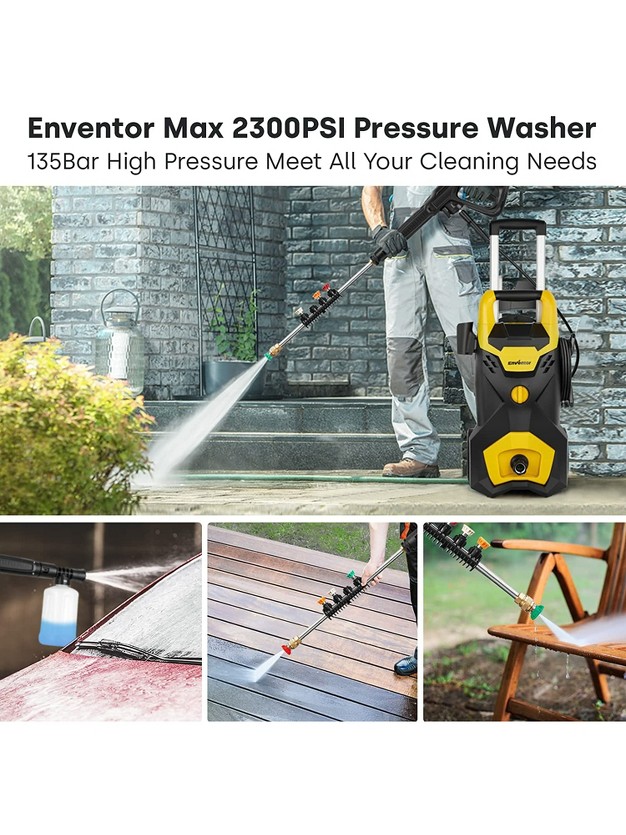 Enventor 2300 Psi Electric Portable Compact Powered Pressure Washer For Cars Patios Driveways