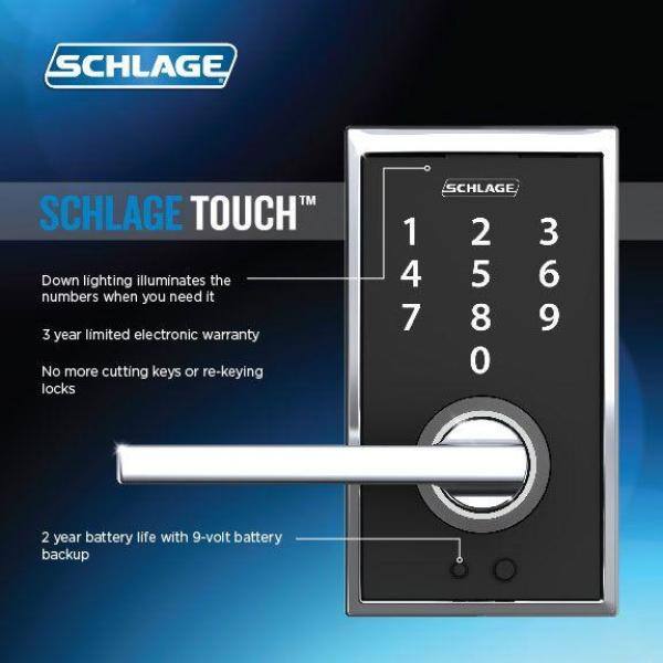 Schlage Century Matte Black Touch Keyless Touchscreen Door Lock with Latitude Handle FE695 CEN 622 LAT