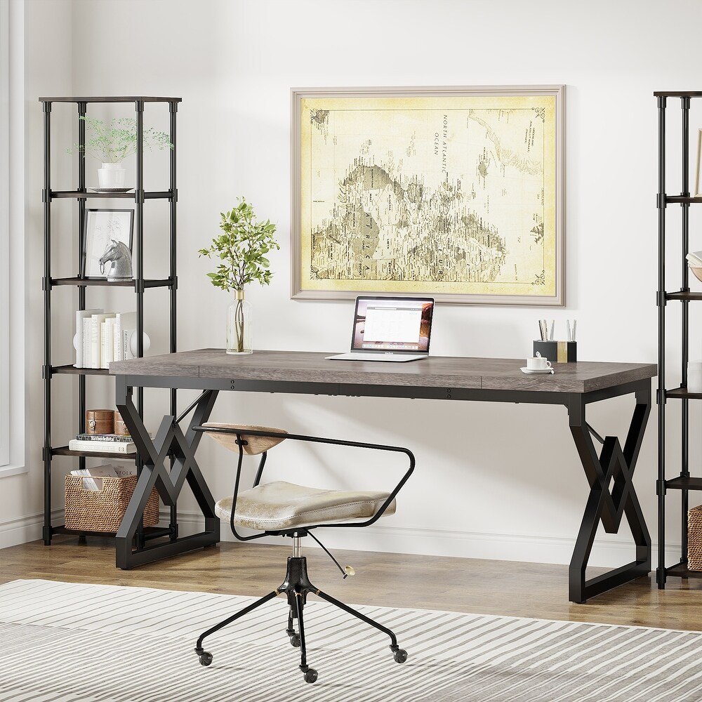 63 Inch Executive Office Desk  Large Computer Desk with Extra Thick Tabletop and Metal Frame