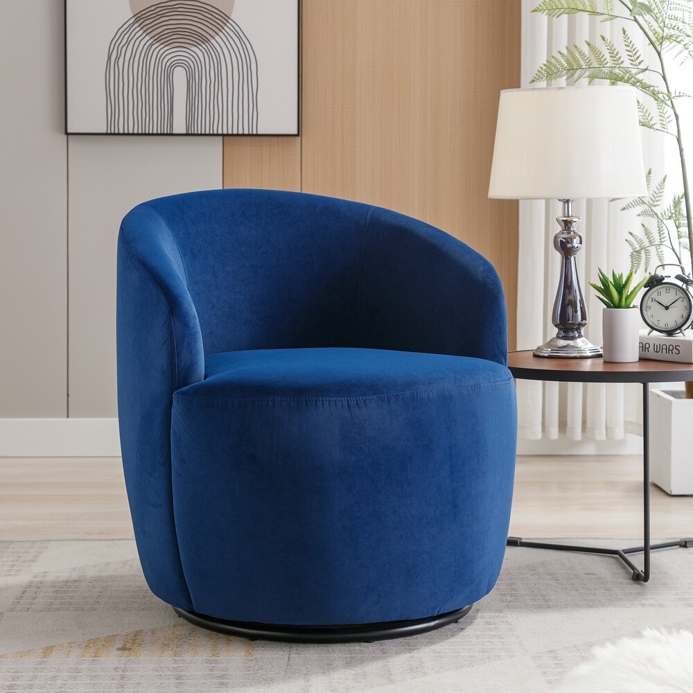 Velvet Fabric Swivel Accent Armchair Upholstered Barrel Chair with Black Powder Coating Metal Ring for Living Room  Bedroom