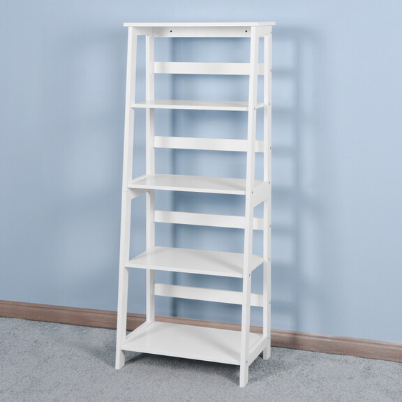 Basics Modern 5 Tier Ladder Wooden shelf Organizer...