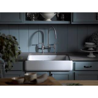 KOHLER Whitehaven Farmhouse Apron-Front Cast Iron 30 in. Single Basin Kitchen Sink in Biscuit K-6486-96