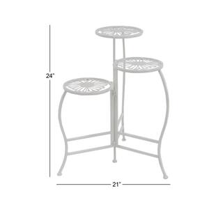 Litton Lane 24 in. White Metal Floral Indoor Outdoor 3-Tier Plantstand 45081